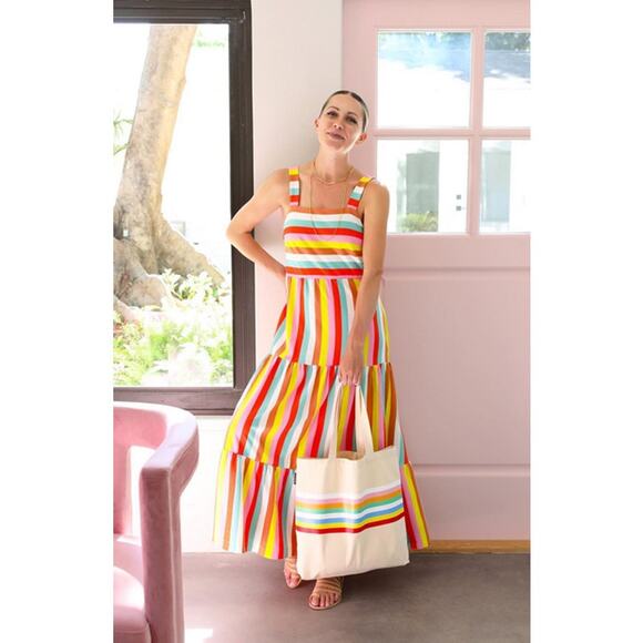 J.Crew Rainbow Stripe Maxi Dress Size XS Colorful Summer Sundress Vacation - Picture 2 of 5
